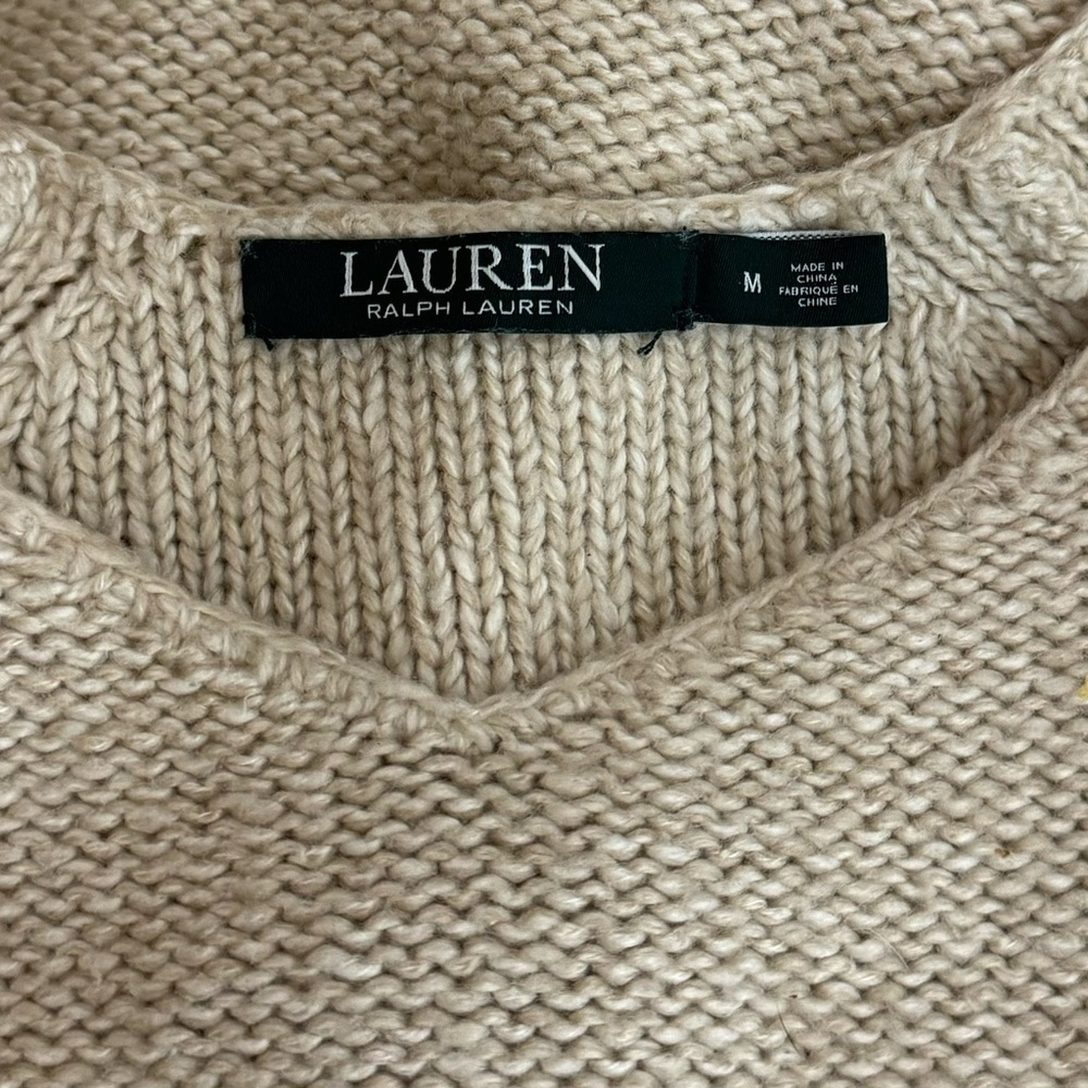 Lauren Ralph Lauren Sweater Size Medium V Neck Knit Long Sleeve Beige - Picture 6 of 8